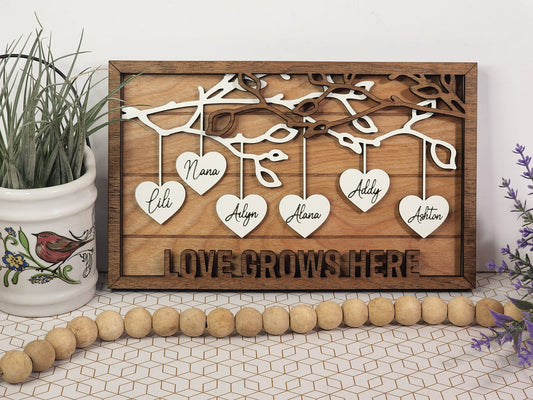 Personalized Hanging Hearts Name Frame Sign