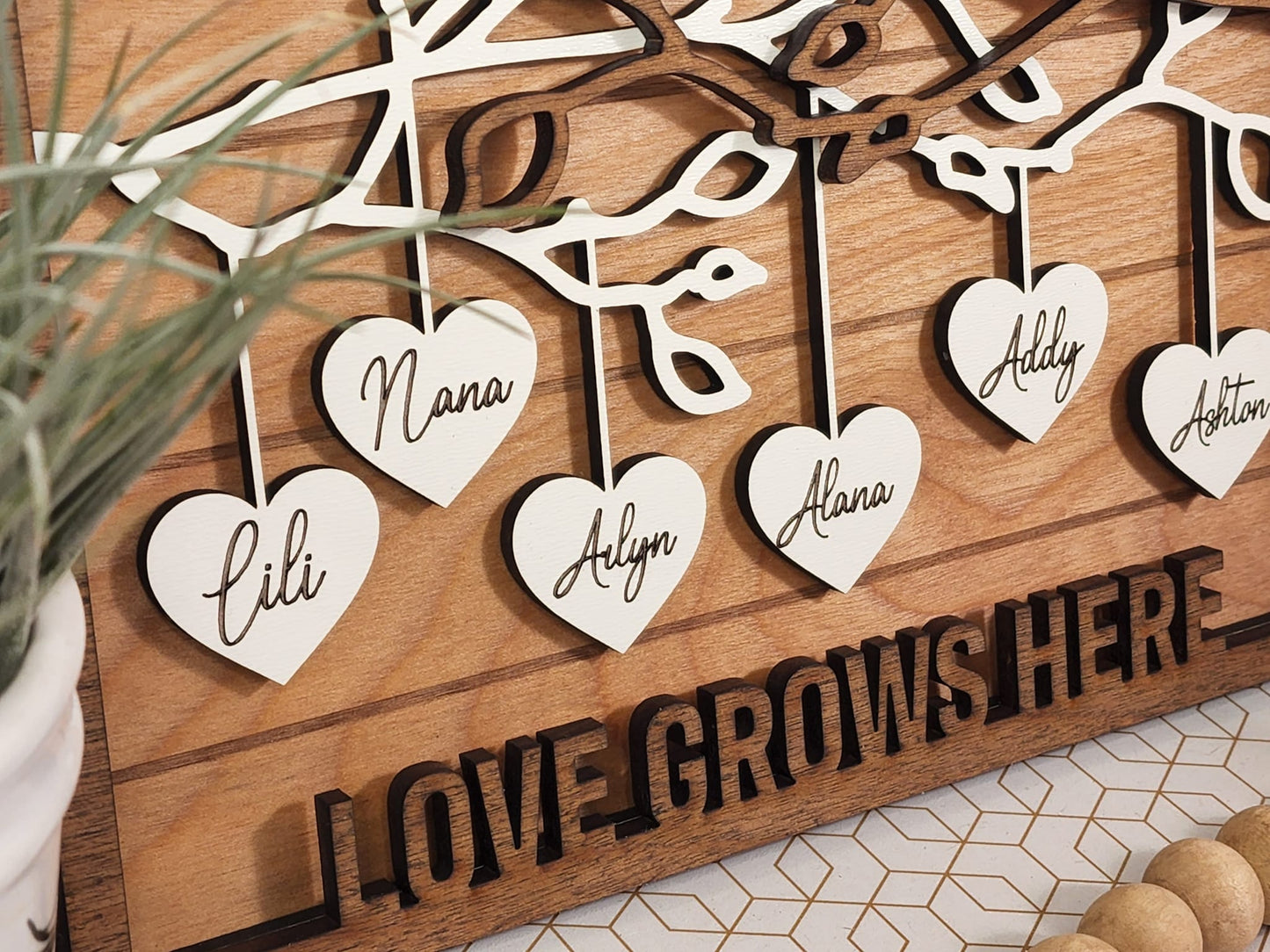 Personalized Hanging Hearts Name Frame Sign