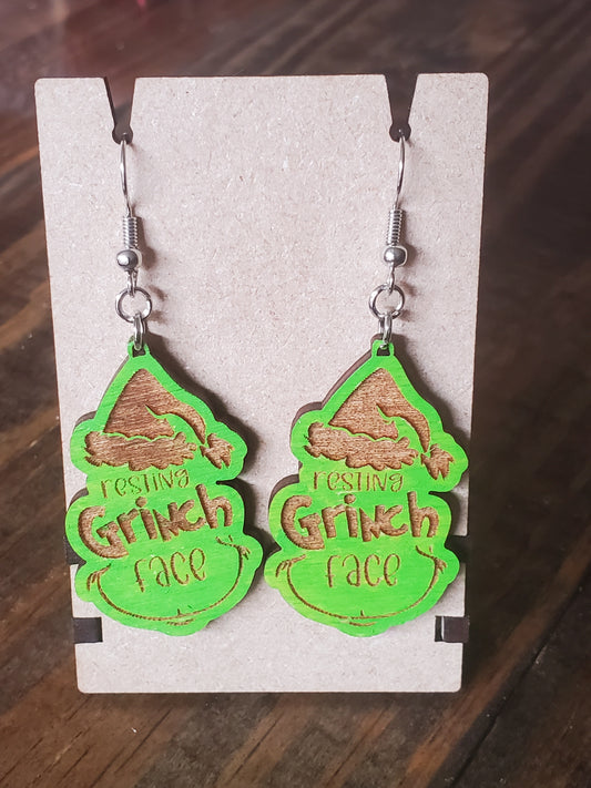Resting Grinch Face Dangle Earrings