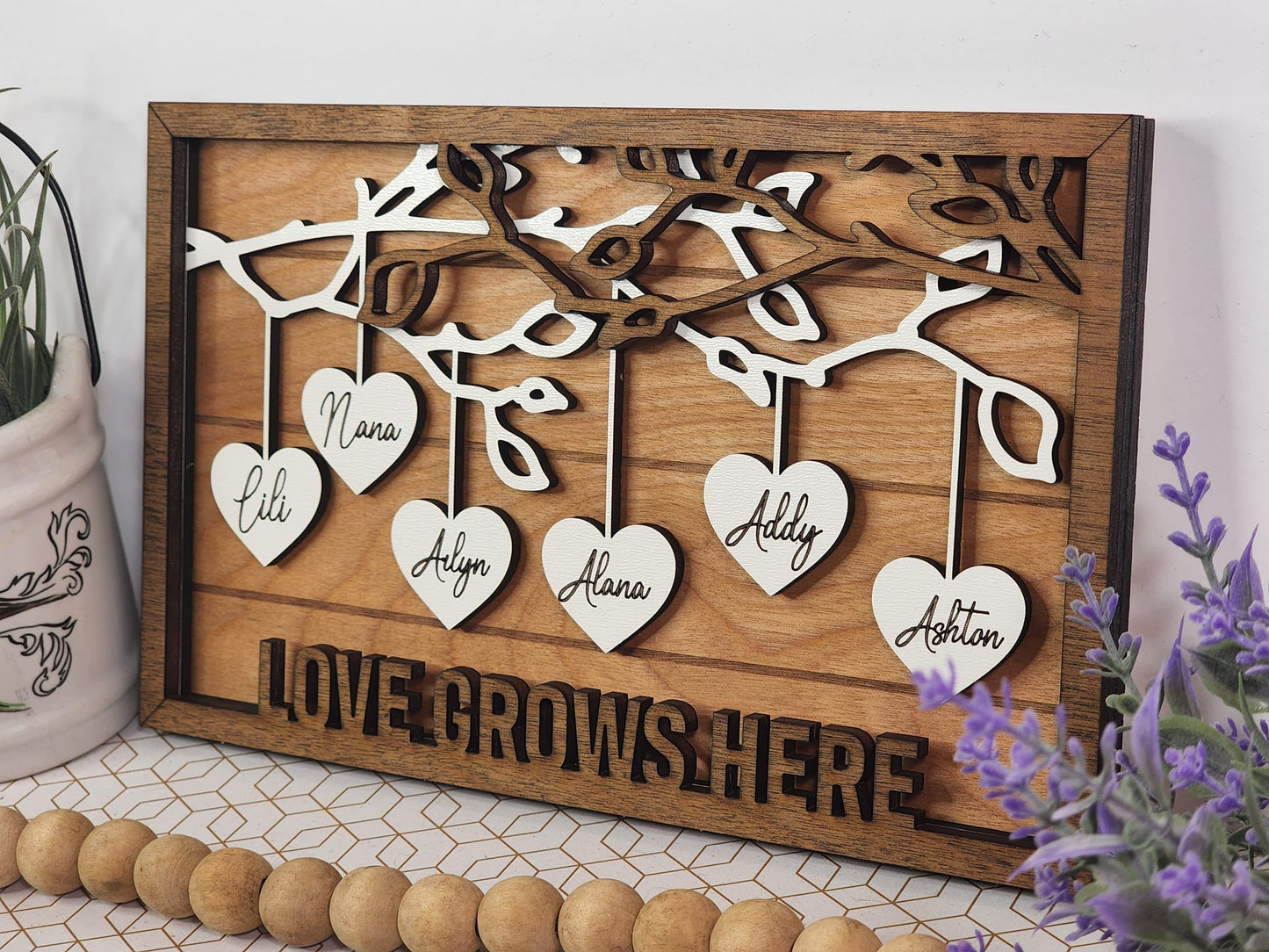 Personalized Hanging Hearts Name Frame Sign