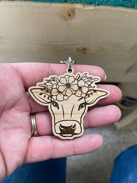 Floral Cow Keychain Set of 5
