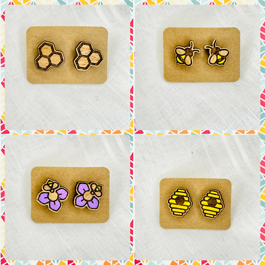 Bee themed Stud Earrings set of 5