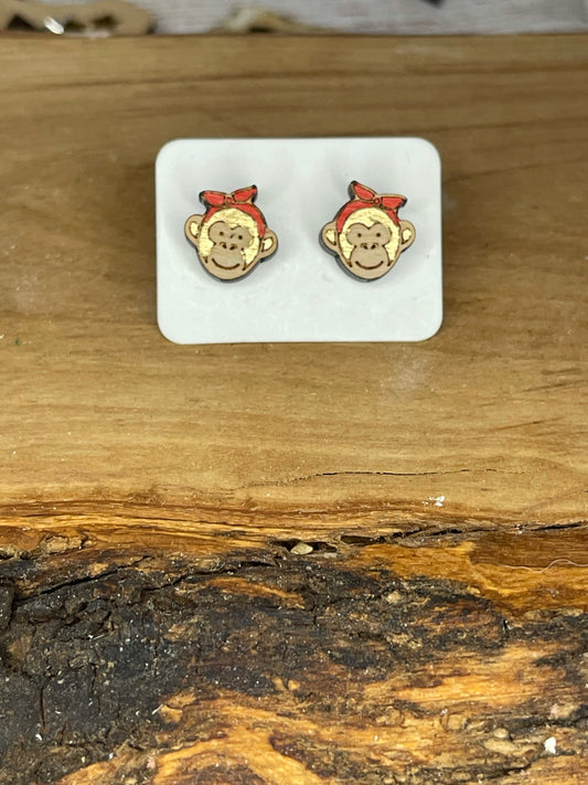 Monkey Bandana Stud Earrings Set of 5